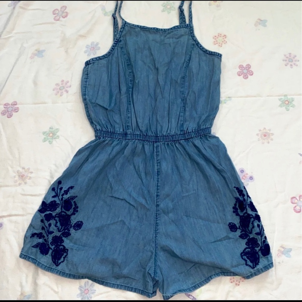 Denim Blue Floral Romper